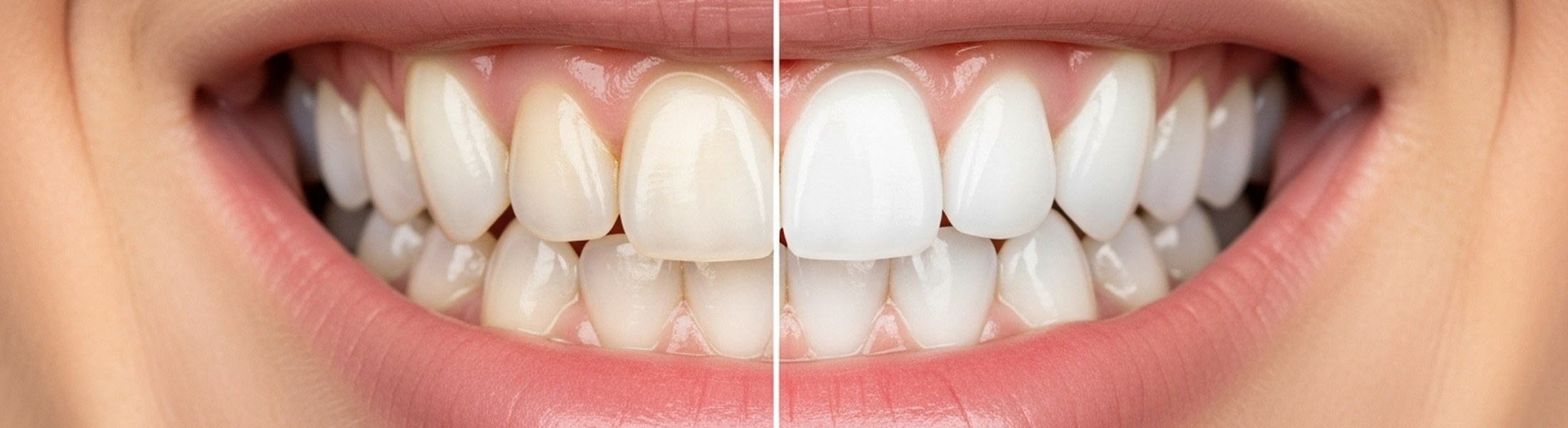 Z&auml;hne vor und nach dem Bleaching im Vergleich